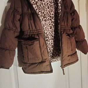 Girls lined hooded brown puffer jacket